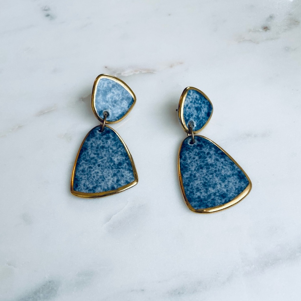 Lapis Blue Gold-Trimmed Clay Earrings